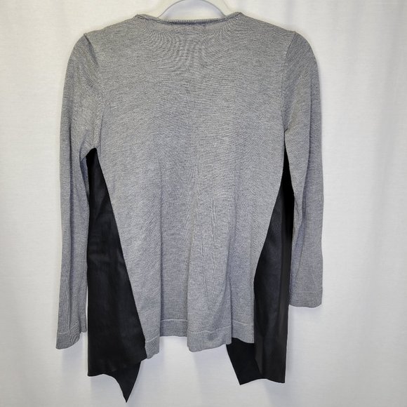 Zara Knit Women's Medium Cardigan Sweater Black Gray Faux Leather - Picture 2 of 5